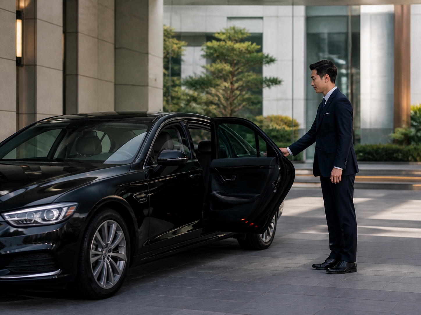 Tài xế riêng mở cửa xe sang tại Seoul